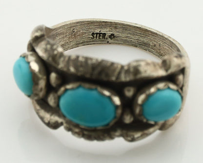 Navajo Ring .925 Silver Natural Blue Turquoise Native American Artist C.80's