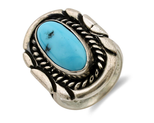 Navajo Ring .925 Silver Sleeping Beauty Turquoise Artist Signed M Montoya C.80's