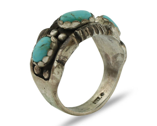 Navajo Ring .925 Silver Natural Blue Turquoise Native American Artist C.80's