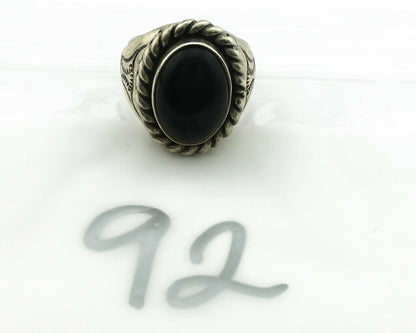 Navajo Ring .925 Silver Onyx Artist Signed Apache Manufacturing C.80's