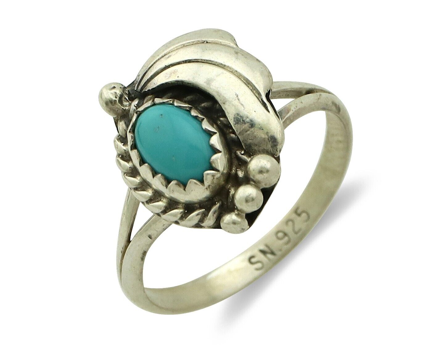 Navajo Ring .925 Silver Natural Blue Turquoise Artist Signed SN C.80's