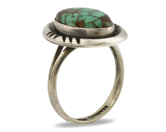 Navajo Ring .925 Silver Spiderweb Turquoise Native American Artist C.1980's
