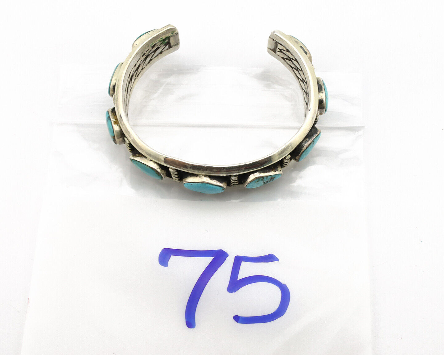 Navajo Bracelet .925 Silver Gem Kingman Turquoise Artist Signed AY 80's