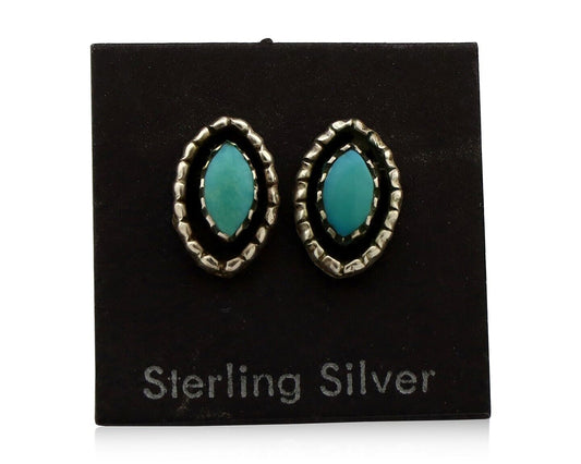 Zuni Earrings 925 Silver Sleeping Beauty Turquoise Native American Artist C.80's