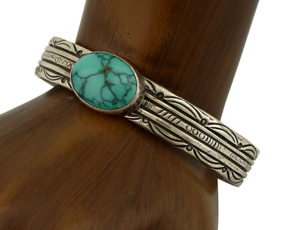 Women's Navajo .925 Silver Blue Spiderweb Turquoise Artist Signed JW C.80's