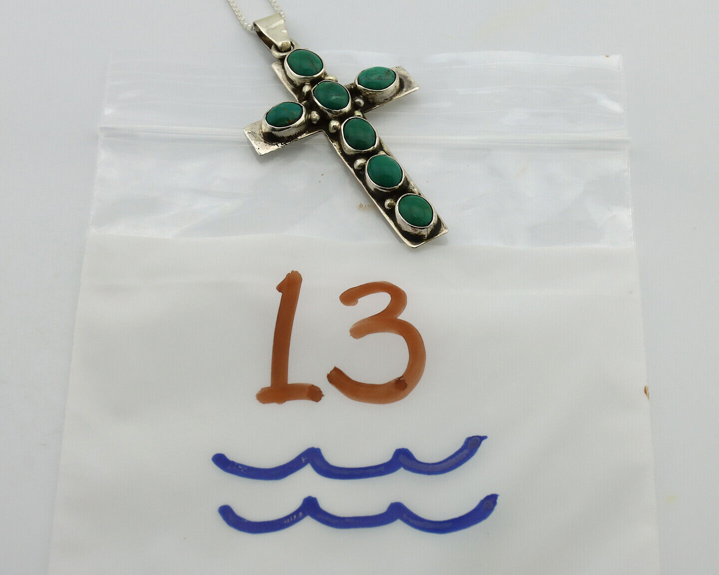 Navajo Cross Necklace 925 Silver Arizona Turquoise Signed C Montoya C.80's