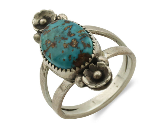 Navajo Ring .925 Silver Blue Diamond Turquoise Native American Artist C.1980's