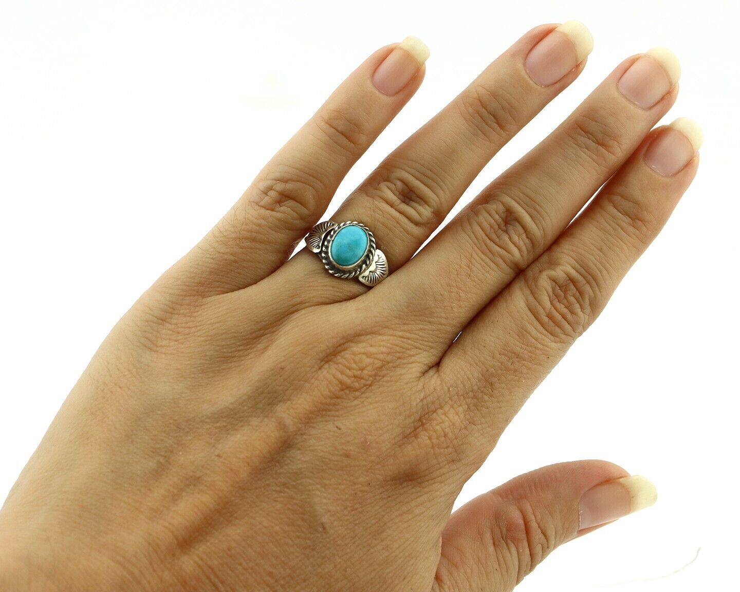 Navajo Ring 925 Silver Natural Blue Turquoise Native Artist C.80's