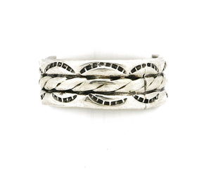 Navajo Ring .925 Silver Handmade Hand Stamped 3 Row Rope Band C.1980's Size 11