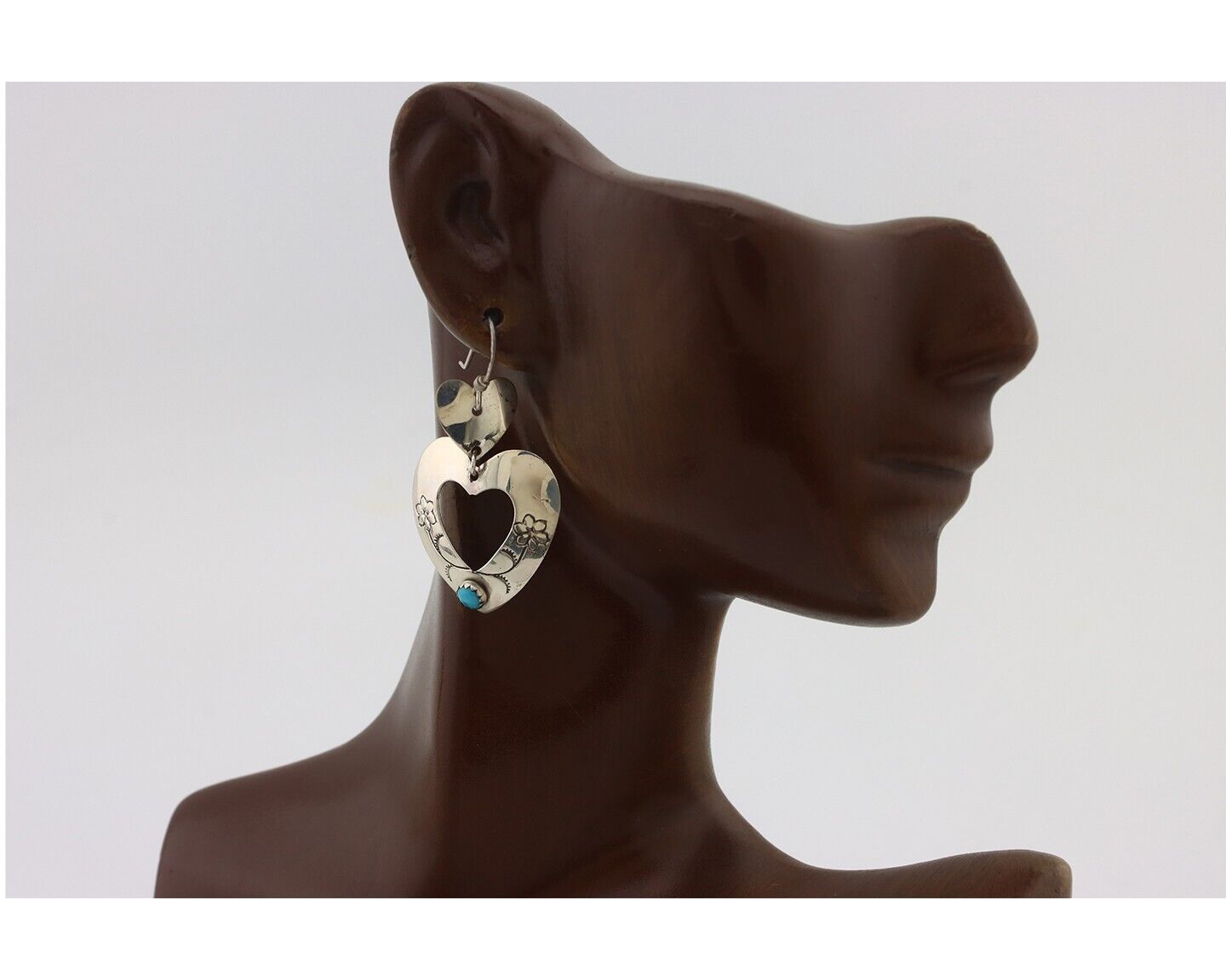 Navajo Dangle Heart Earrings Handmade 925 Silver Blue Turquoise Native Artist 80