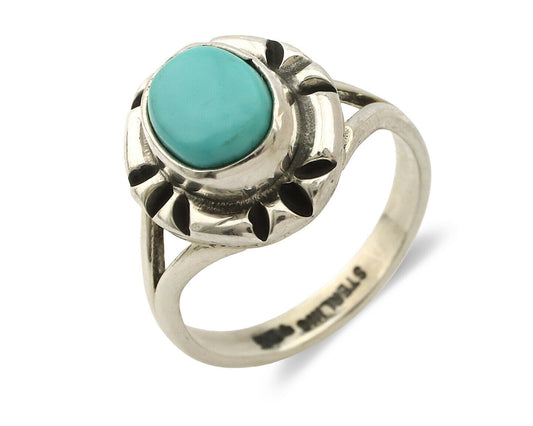 Navajo Ring .925 Silver Kingman Turquoise Artist Signed Gecko C.90's