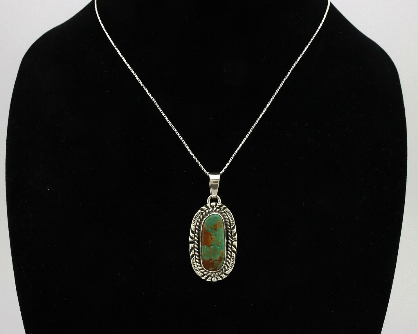 Navajo Kingman Turquoise Pendant .925 Silver Hand Stamped Signed Gecko C.80's