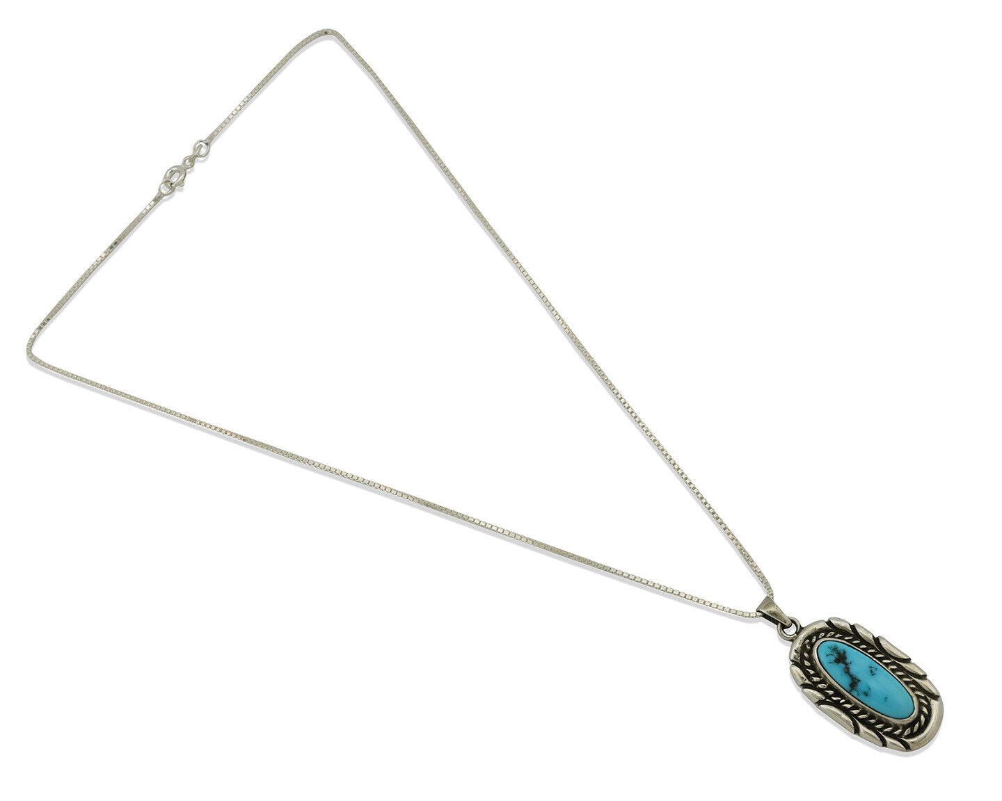 Navajo Necklace 925 Silver Sleeping Beauty Turquoise Signed M Montoya C.80's