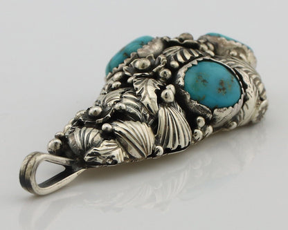 Navajo Pendant 925 Silver Natural Mined High Grade Turquoise Signed Tom Willeto