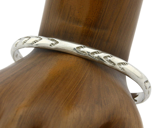 Navajo Bracelet .925 Silver Hand Stamped Arrow Head Artist V Montoya C.80's