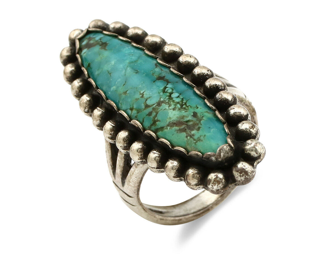 Navajo Ring .925 Silver Kingman Turquoise Signed Artist Sunbell C.80's
