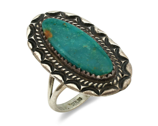 Navajo Ring .925 Silver Nevada Turquoise Native American Artist C.1980's