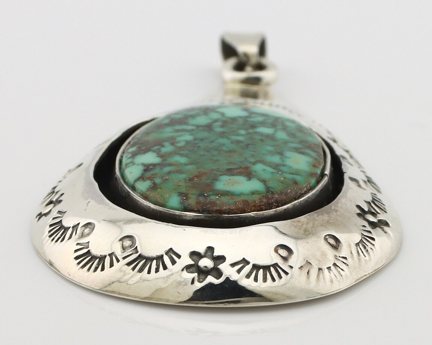 Navajo Pendant 925 Silver Spiderweb Turquoise Artist Signed C Montoya C.80's