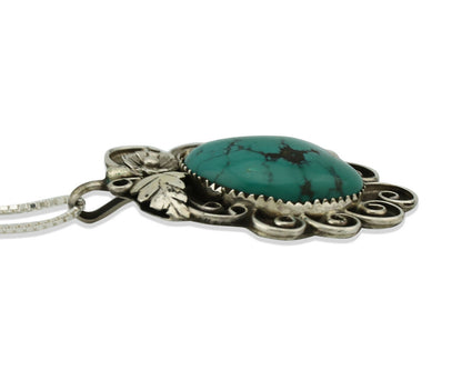 Navajo Necklace .925 Silver Green Turquoise Native American Artist C.80's