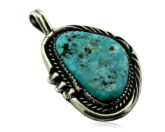 Navajo Pendant .925 Silver Kingman Turquoise Signed Artist Tom Willeto C.80's