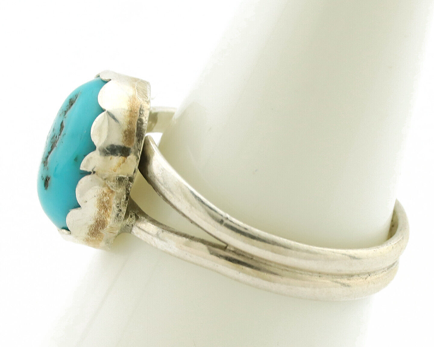 Navajo Ring .925 Silver Sleeping Beauty Turquoise Native American Artist C.1980s