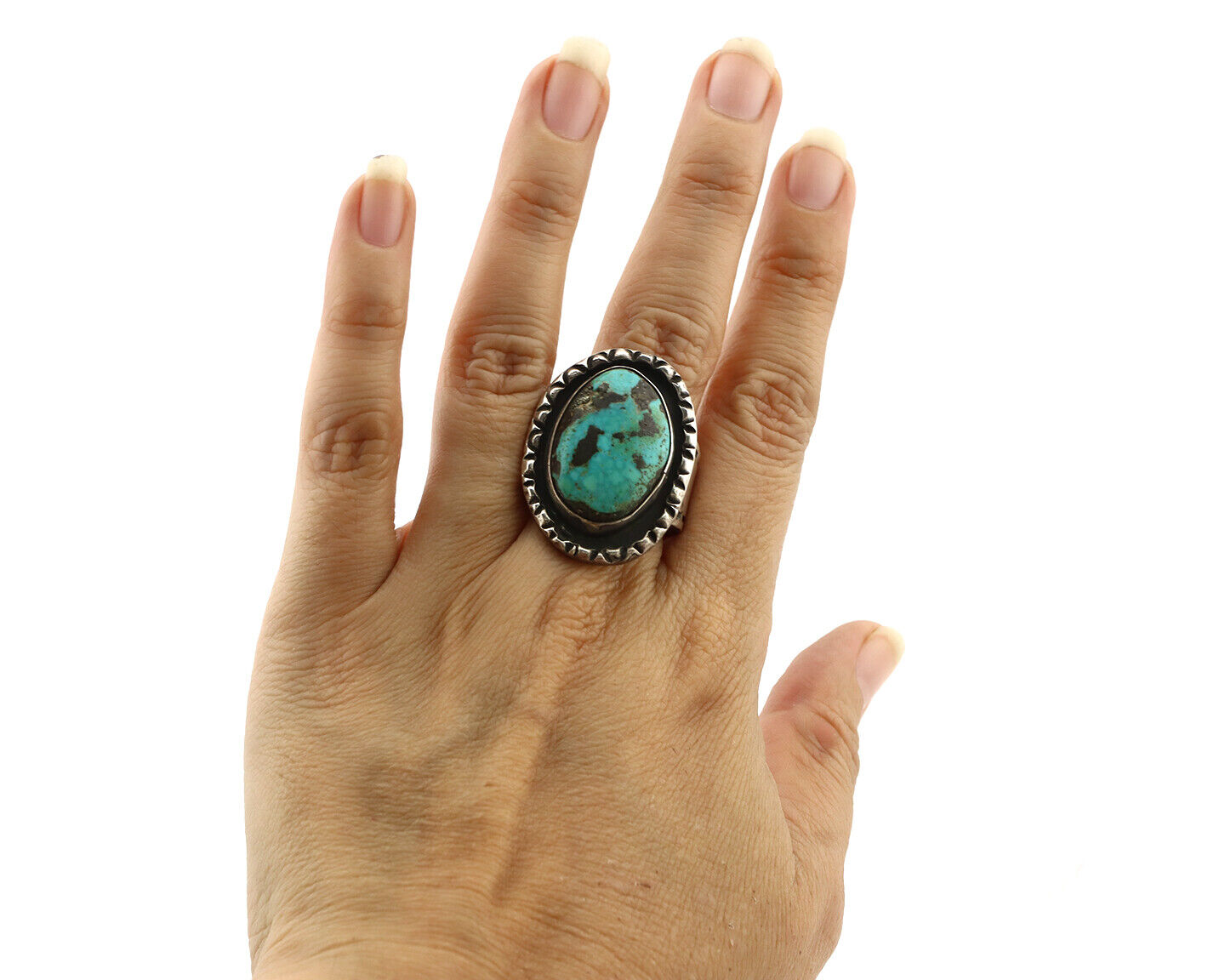 Navajo Ring 925 Silver Bisbee Turquoise Native American Artist C.1980's