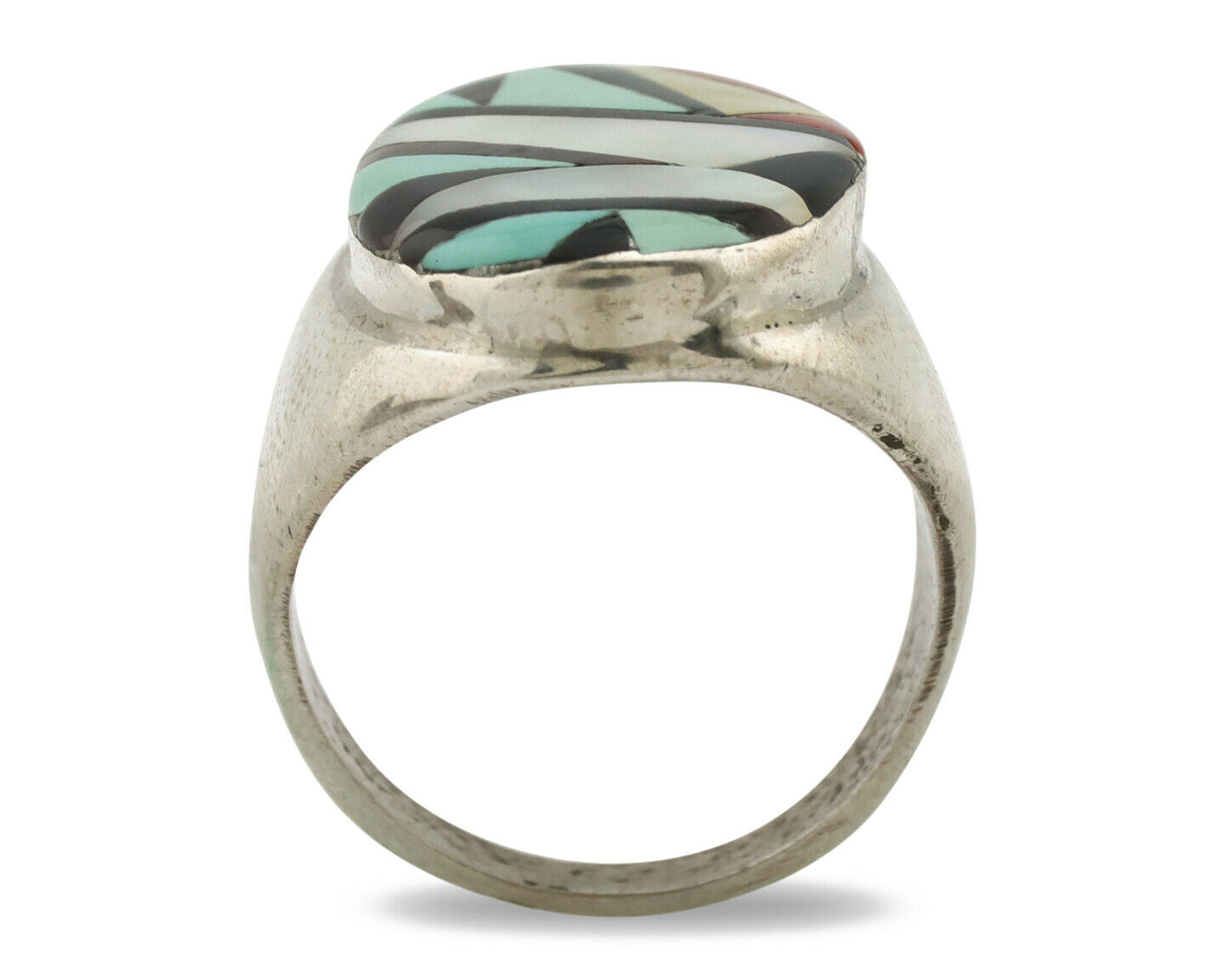 Zuni Inlaid Ring .925 Silver Gemstone Artist Richard & Geneva Terraza C.1980's