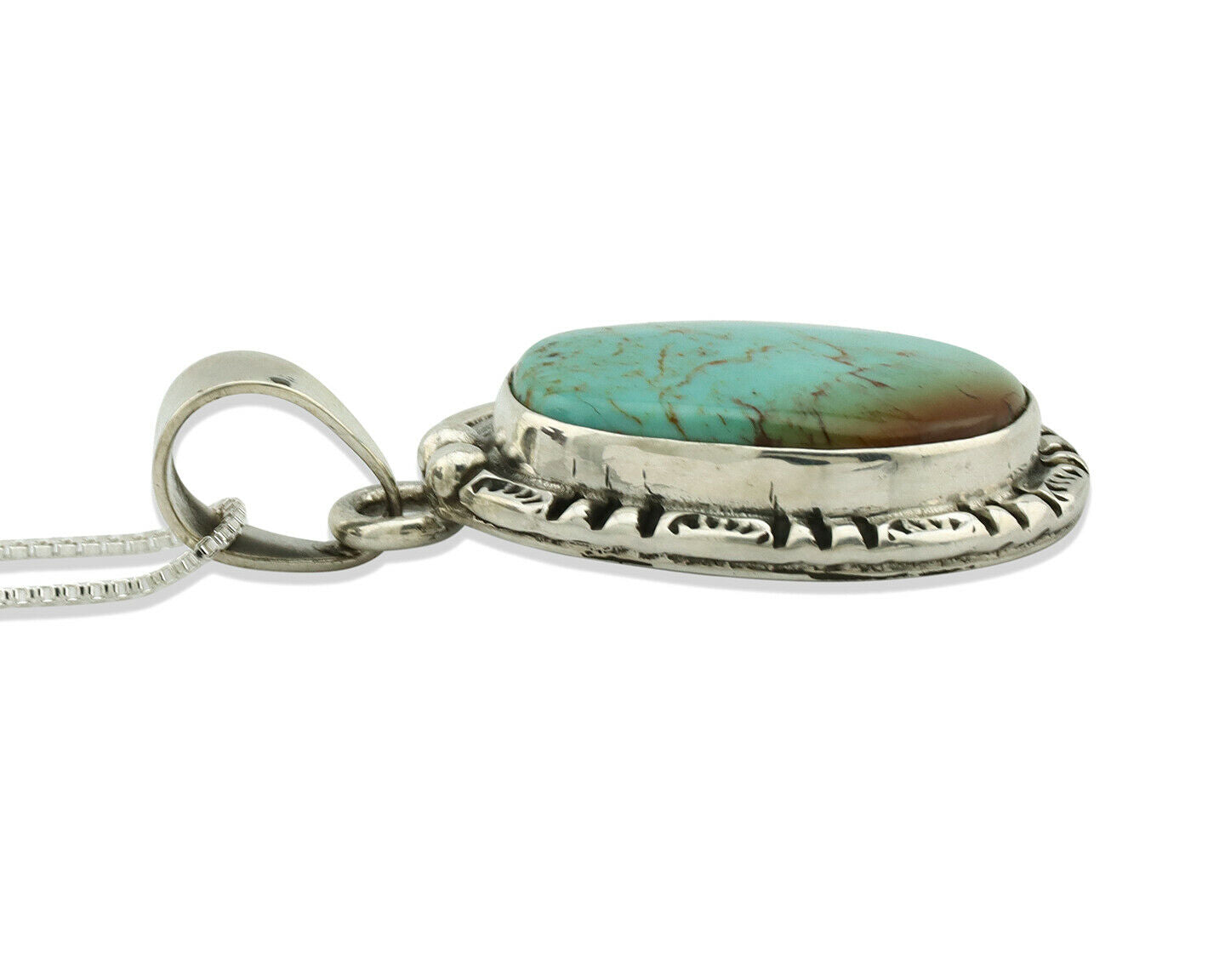 Navajo Necklace .925 Silver Kingman Turquoise Signed Gecko C.1980's