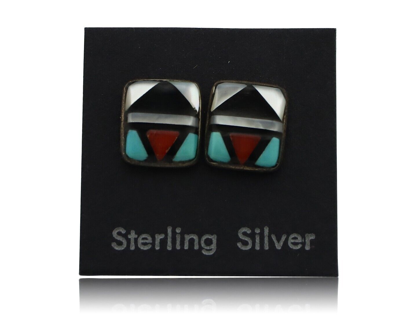 Zuni Earrings 925 Silver Natural Gemstones & Turquoise Native Artist C.80's