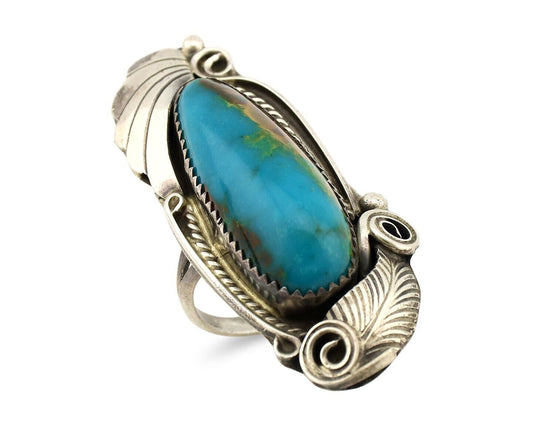 Navajo Ring 925 Silver Kingman Turquoise Artist Signed Justin Morris C.80's