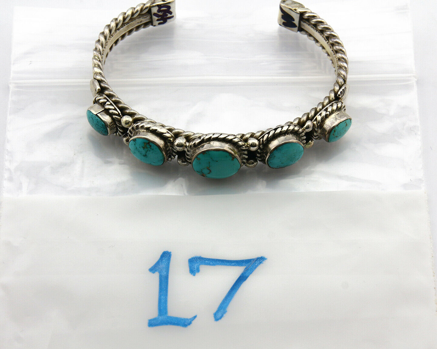 Navajo Natural Blue Turquoise Bracelet .925 Silver Signed PC C.80's