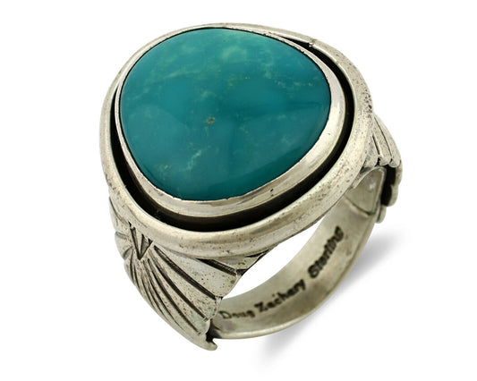 Navajo Ring .925 Silver Blue Kingman Turquoise Signed Doug Zachary C.80's