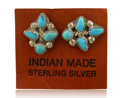 Zuni Earrings 925 Silver Sleeping Beauty Turquoise Native American Artist C.80's