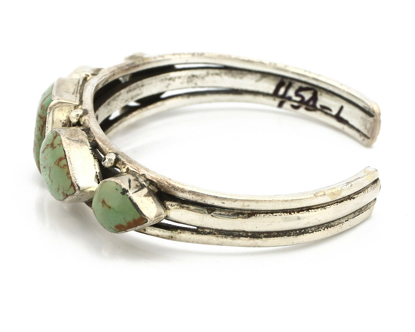 Navajo Bracelet .925 Silver Manassas Turquoise Handmade Artist Signed GN C.70's