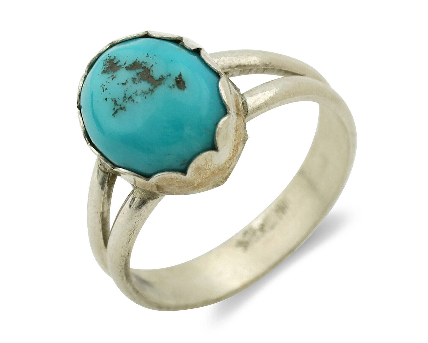 Navajo Ring .925 Silver Sleeping Beauty Turquoise Native American Artist C.1980s