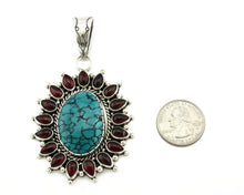 Navajo Pendant .925 Silver Natural Turquoise & Garnet Signed Artist BP C.80's