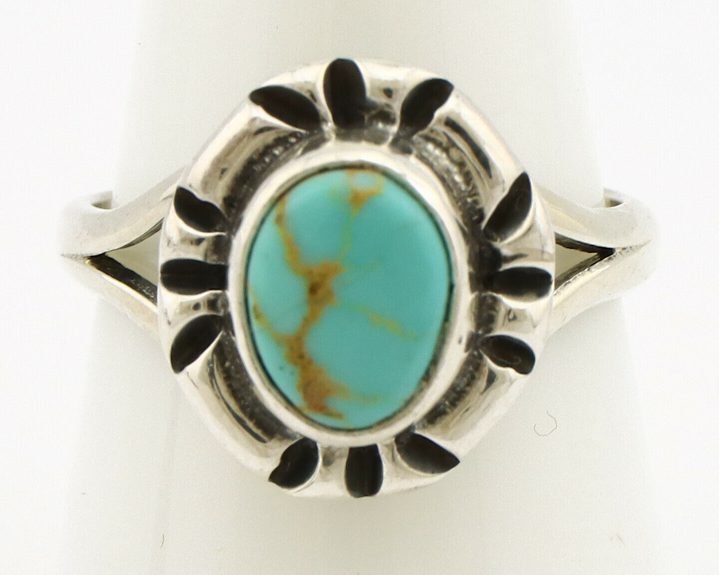 Navajo Ring .925 Silver Kingman Turquoise Artist Signed Gecko C.90's