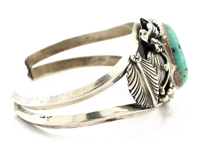 Navajo Cuff Bracelet 925 Silver Natural Blue Turquoise Artist Signed Tom Willeto