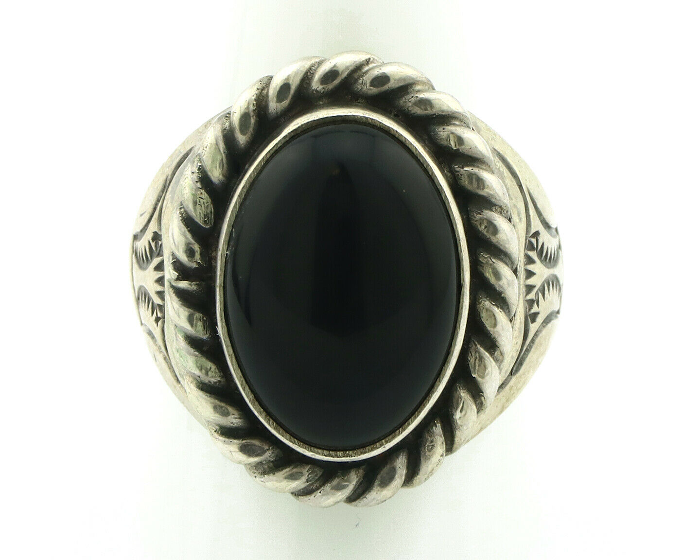 Navajo Ring .925 Silver Onyx Artist Signed Apache Manufacturing C.80's