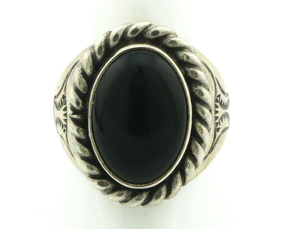 Navajo Ring .925 Silver Onyx Artist Signed Apache Manufacturing C.80's