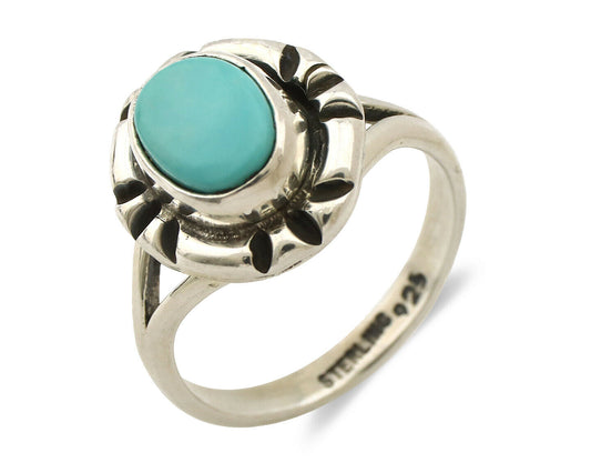 Navajo Ring .925 Silver Kingman Turquoise Artist Signed Gecko C.90's