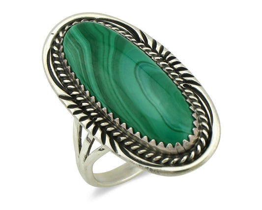 Navajo Ring 925 Silver Natural Green Malachite Signed William Denetdale C.80's