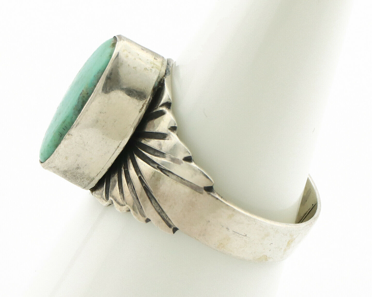 Navajo Ring .925 Silver Kingman Turquoise Artist Signed Apache C.80's