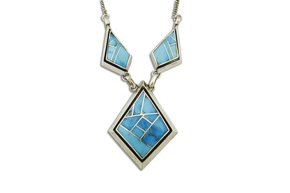 Women's Navajo Inlaid Necklace .925 Silver Morenci Turquoise