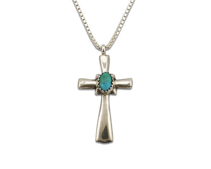 Navajo Cross Necklace 925 Silver Royston Turquoise Artist Signed MAC C.80's