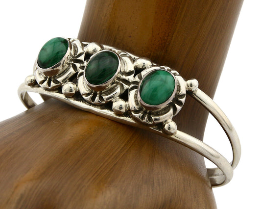 Navajo Bracelet .925 Silver Malachite Gemstones Handmade Native Artist C.80's