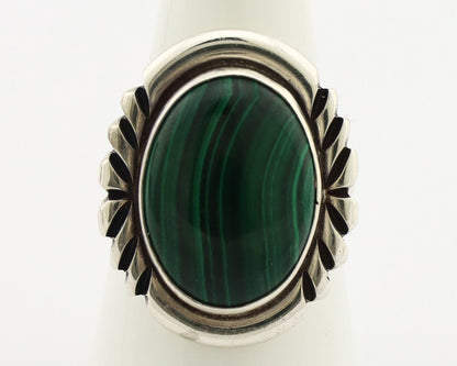 Navajo Ring 925 Silver Malachite Hand Stamped Signed NAKAI C.80's