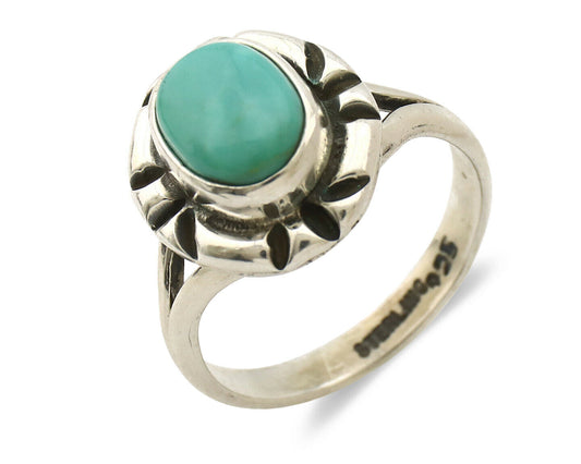 Navajo Ring .925 Silver Kingman Turquoise Artist Signed Gecko C.90's