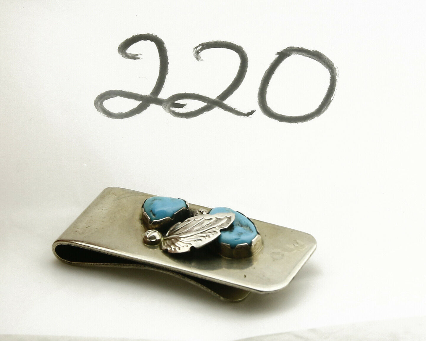Zuni Money Clip .925 Silver & Nickle Sleeping Beauty Turquoise Artist Native C90