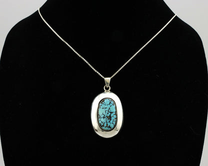 Navajo Necklace .925 Silver Morenci Turquoise Artist Signed C Montoya C.80's